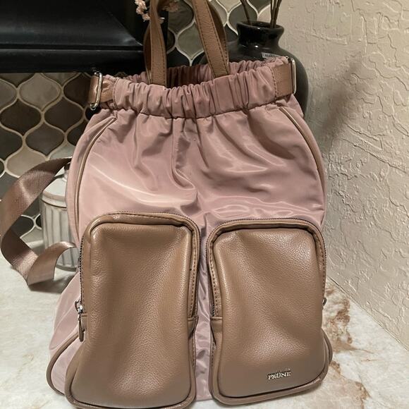 Prune beige nylon and faux leather Backpack handbag - Picture 1 of 11